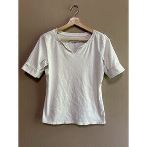 ELLEN TRACY  Women's Cotton White Pullover T-Shirt Notched Neckline Layer Size S